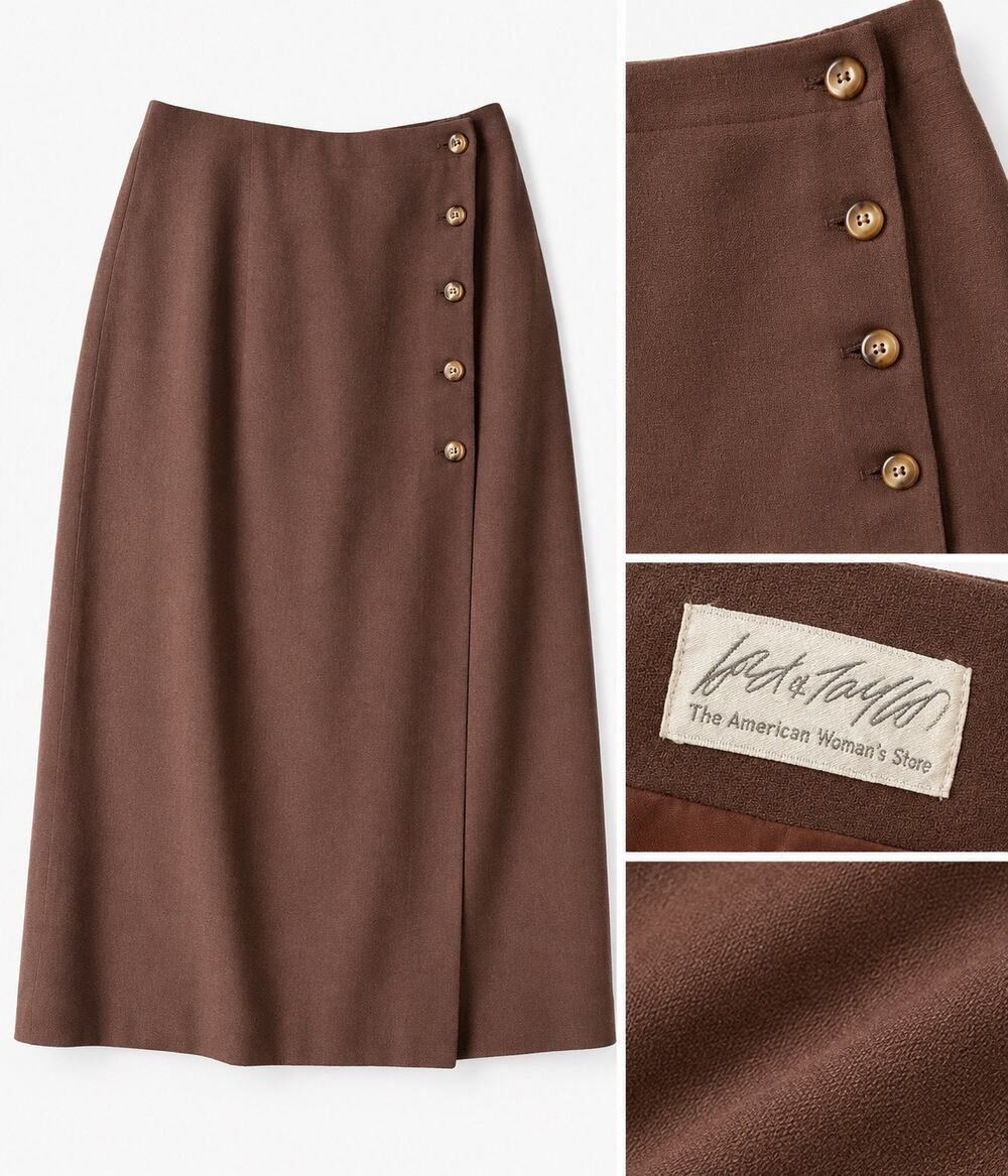 Vintage Lord & Taylor Chocolate Brown Pure Wool Midi Skirt